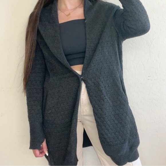 Lululemon Grey Merino Wool Thumbholes Tunic Oversized Cardigan Sweater - Picture 2 of 11